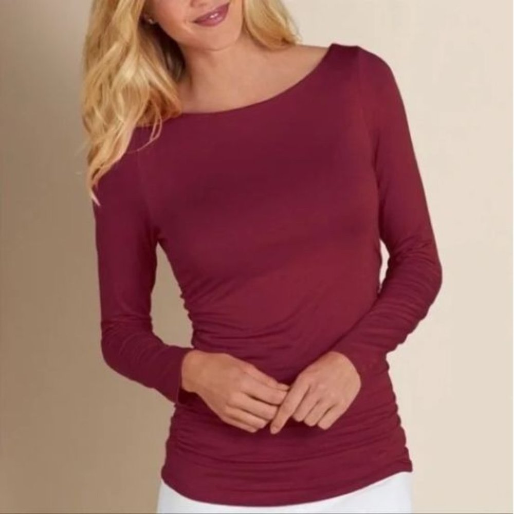 Soft Surroundings Red Complementary Ruched Side Long Sleeve Top - Size XS